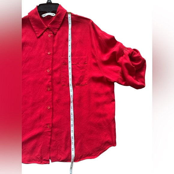 Zara Vibrant Red Button Down Shirt. Viscose/Lyocell blend. Size Medium. - Picture 12 of 14